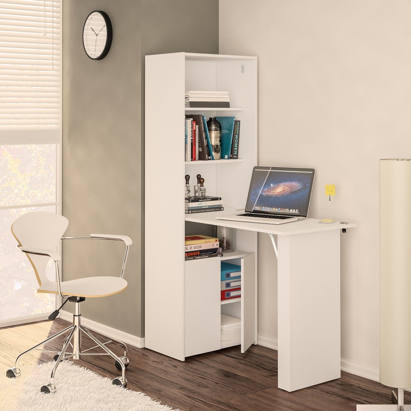 Multipurpose Cabinet with Desk, White