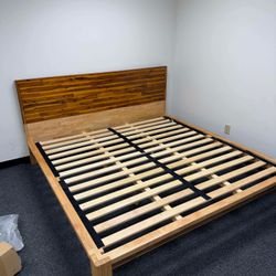 Silk&Snow King size Wooden Bed with light color frame and dark color headborad