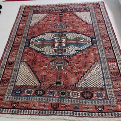 Vintage Persian Handmade 100% Wool Area Rug 4’1” X 5’5”