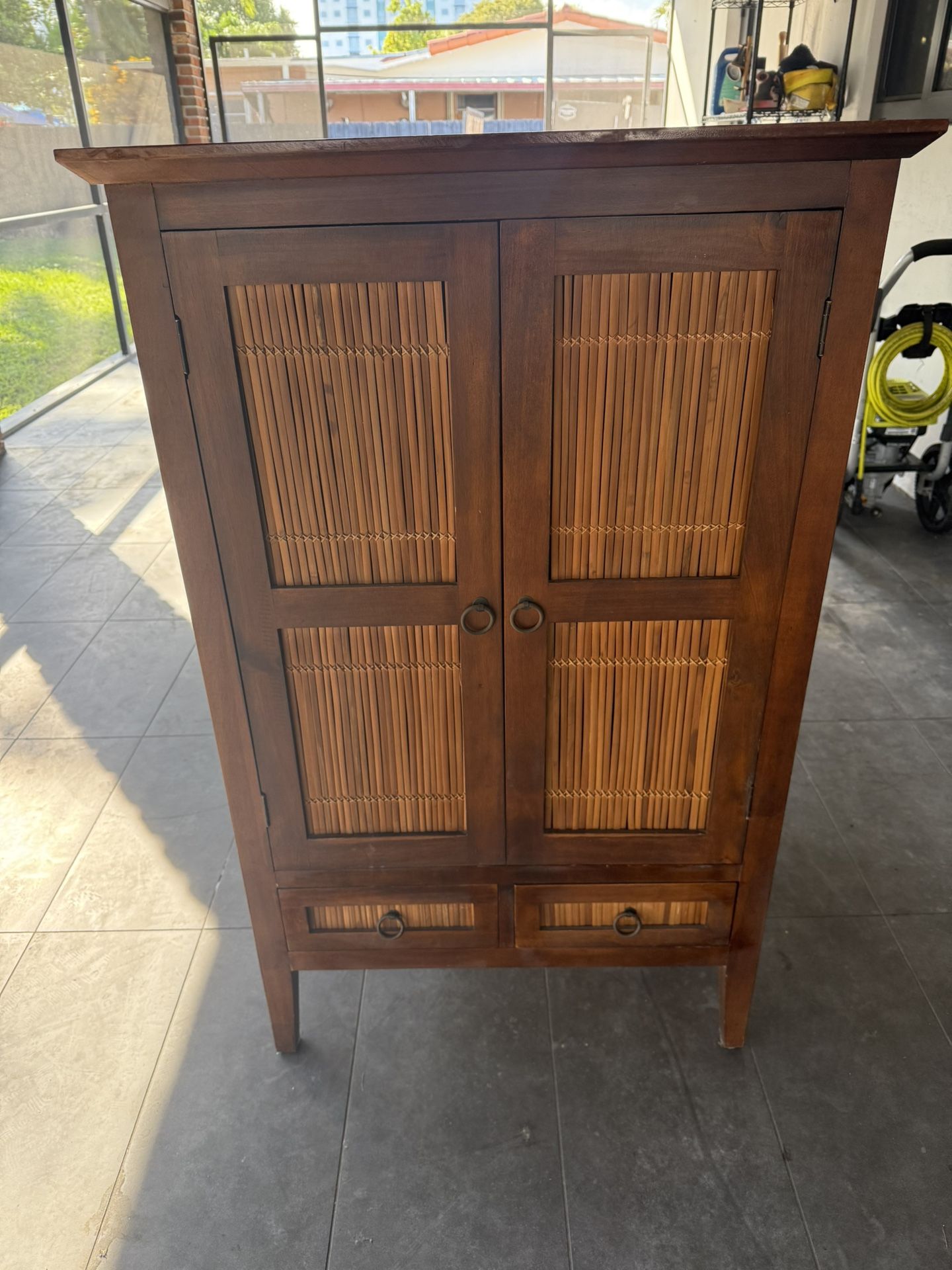 Pier 1 armoire wood and wicker dresser TV stand
