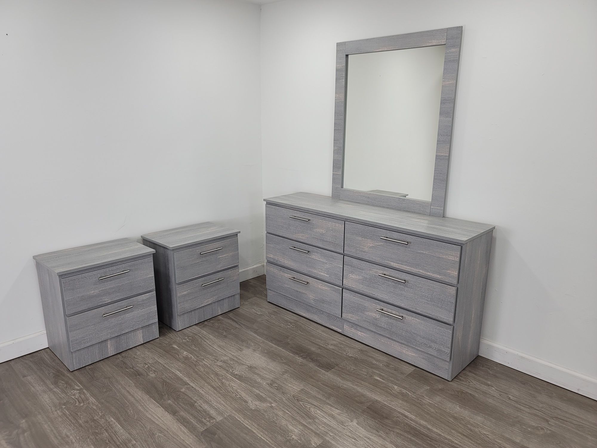 DRESSER WITH MIRROR AND NIGHTSTANDS