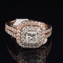 14KT Rose Gold Diamond Halo Style Ring 4.70g Size 6 1/4 158683
