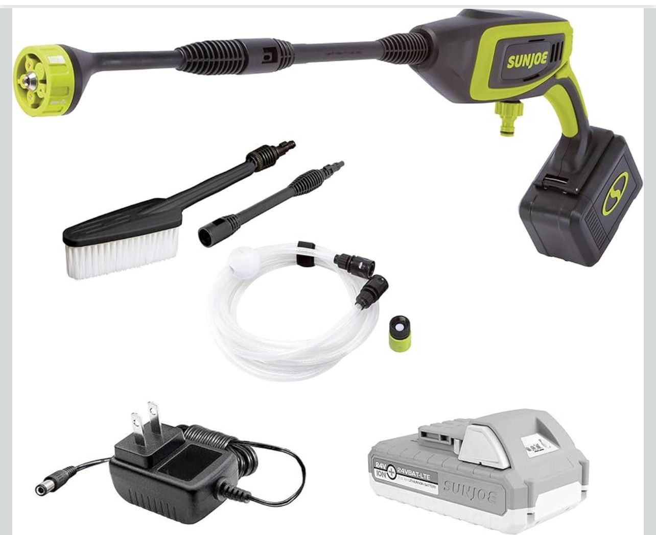Sun Joe 24V-PP350-LTE 24-Volt IONMAX Power Cleaner Kit, W/ 2.0-Ah Battery + Charger, Water Siphon Hose, Utility Brush, and more, Portable Cleaning On-