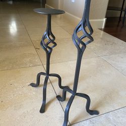 Crate & Barrel Rod Iron Tall Candle Holders