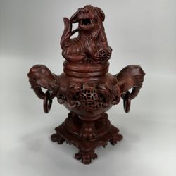 Antique Chinese Carved Soapstone Foo Dog Incense Burner Censer Elephant Head