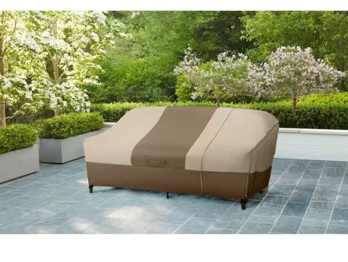Hampton Bay 38 in. L x 77.3 in. W x 31 in. H Beige Patio Furniture Loveseat/Sofa Cover