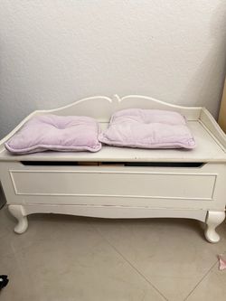 White Wood Storage Bench with Cushions
