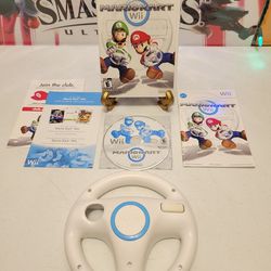 Nintendo Wii Mario Kart Racing 4 Player  Video Game w/ Driver Wheel