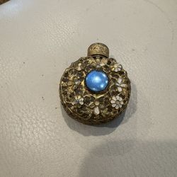 Antique Czech , perfume bottle, clear, glass, gold town filigree