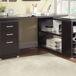 Reversible L-shaped Cappuccino Desk Brand New In Box 