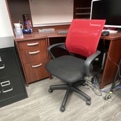 Office Desk With Chair And Black 3 Drawer File Cabinet 