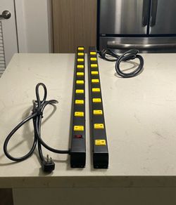 10 Outlet Long Power Strip, 1000J Surge Protector, 2 Pack, Industrial Heavy Duty, Flat Plug