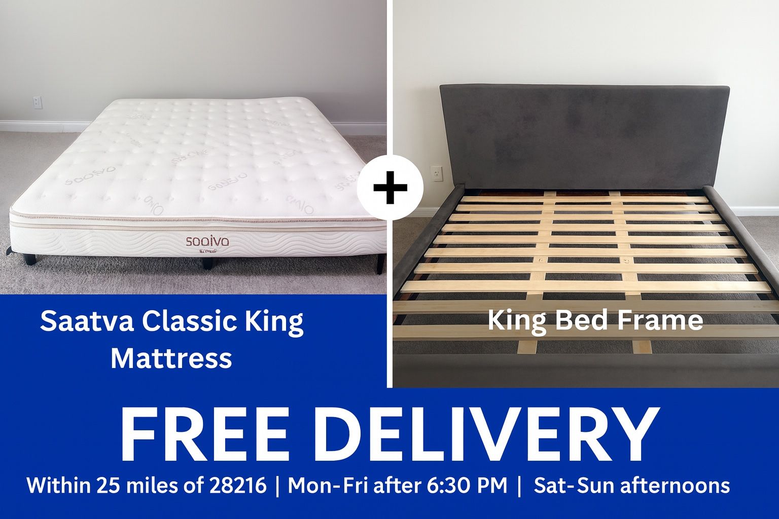 Saatva Classic King Mattress + Rhodes King Bed Frame โ Excellent Condition