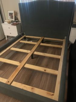 Gray Upholstered Bed Frame with Headboard