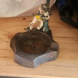 Antique Ashtray Drunk Guy Grabbing Light Pole
