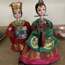 Korea Traditional Bride Groom Authentic On Stand Vintage Mibora Korean Traditional Wedding Ceremonial Dolls  8”x10”