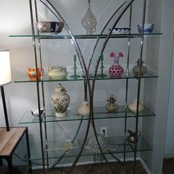 Retro Modern 4 Tier Sleek Chrome Or Silve Style Glass Shelve Display
