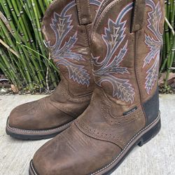 Brazos Bandero Steel Toe Wellington Work Boots in brown leather, Sz 9EE..