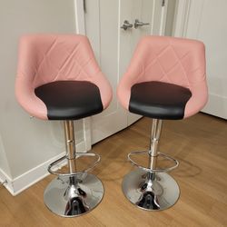Faux Leather Bar Stools Adjustable set of 2 two-tone