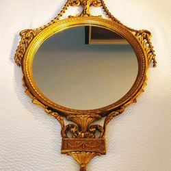 Vintage Antique Gilded American Beauty Mirror, 18th Century Sheraton, Louis Bierfeld Chicago Illinois Accent Wall Mirror 