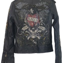 NWOT ED HARDY by Christian Audigier Authentic Leather Motocycle Skull Jacket Size S SOLD OUT