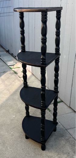 Vintage 4-Tier Black Corner Whatnot / Étagère – Victorian Revival – c. 1950s–60s