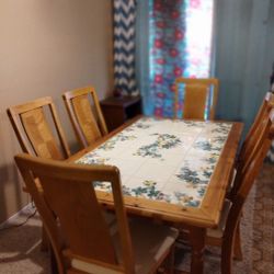 Italian Hand Painted Kitchen Table..Grape Vine Design!@..Solid Wood And Tile Top..Size 62x38 Wide 30 Inches Tall...6 Padded Solid Wood Kitchen Chairs.