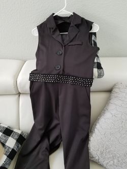 Black Overall With Pockets And Side Zipper Gold/silver  Stones On Belt