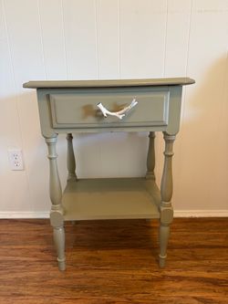 Sage Green Painted Wood Nightstand with Drawer