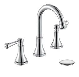 (Brand New in Box)  Chrome Two Handle 8 inch Widespread Bathroom Sink Faucet 3 Holes with Pop-Up Drain, High Arc Modern Bathroom Vanity Faucet with Br