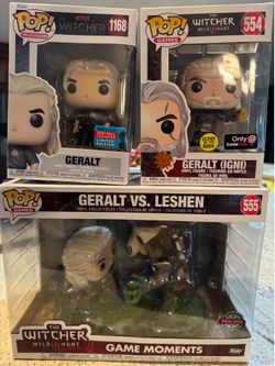 Lot of 3 Funko Pop! The Witcher: Geralt (Igni), Geralt and Geralt vs Leshen