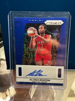 ALIYAH BOSTON Auto 2025 Panini WNBA Prizm Throwback Blue Prizm  28/75 Fever