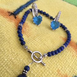 💎💙💎 Blue Heart gemstone earrings silver with crystals $25 /. Lapis beads silver bracelet $20 