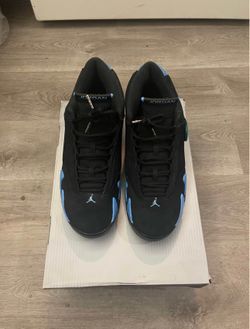 MENS JORDAN AIR JORDAN 14 RETRO 'BLACK AND UNIVERSITY BLUE
