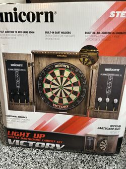 Unicorn Victory Light Up Bristle Dartboard Cabinet Set