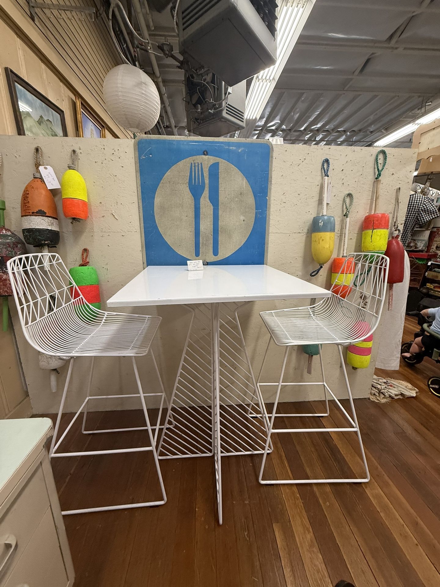 Bend Goods Metal Table & Stacking Stools White 