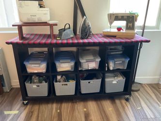 Rolling Craft Storage Cart with Ironing Board Top