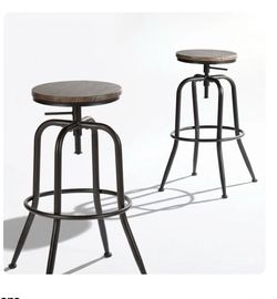 Adjustable Bar Stools Set of 2 with Swivel Screw Lift Solid Wood Seat 27“ to 30” Height - New