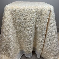 Off White Cream Rectangle Flower Stitched Table Cover