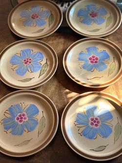 6 stoneware plates-Hearthside “Rose of Sharon”