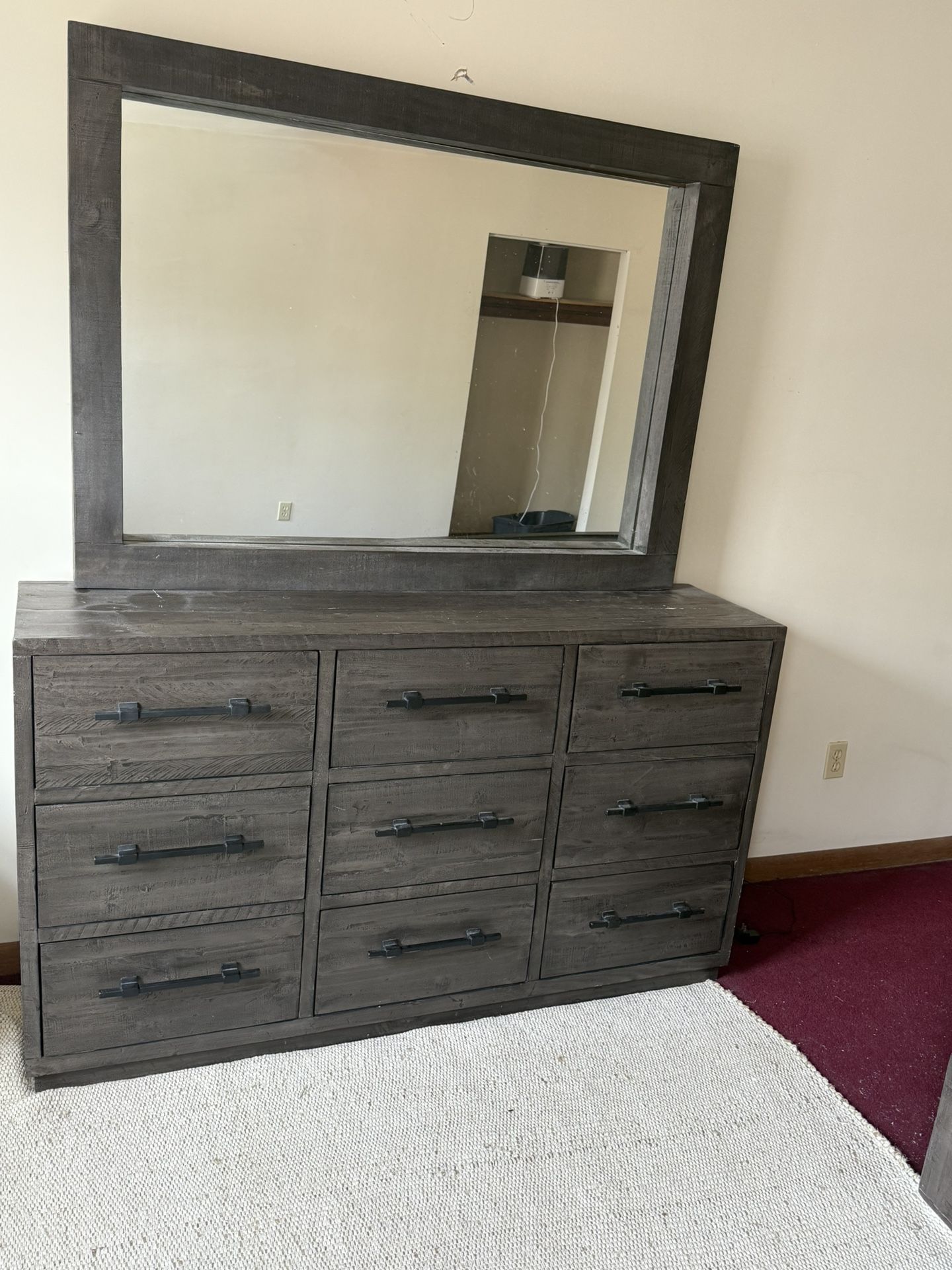 Gray Wood Dresser with Mirror