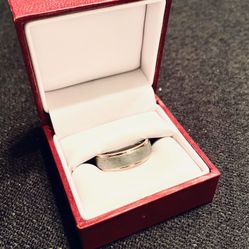 14K rose gold edge, meteorite, and cobalt chrome 7mm men’s band.