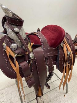 Nueva montura charra de cuero latigo cosida à mano con Herrage y fuste plateado