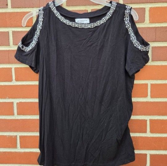 Liz Claiborne Petite - Soft Jersey Knit Cold-Shoulder Top - Size PM