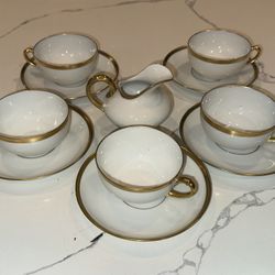 Vintage German Porcelain Tea Cup Set H&C Selb Bavaria – Gold Trim