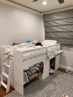 Kids loft bed with drawer and shelf