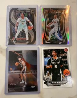 Stephon Castle Rc Card Lot (3) & Topps Chrome Dylan Harper Rc Card Spurs