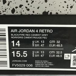 Jordan 4 Retro Bred Reimagined Size 14