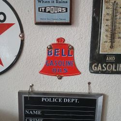 Vintage 6x6" Porcelain Bell Gasoline ⛽️ Sign