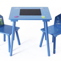 Rundad Kids Table and Chair Set Space Alien Theme Desk and Chairs with Chalkboard for Toddler Boys 3-8 Year Old, Wooden Children Furniture Suit for Ho